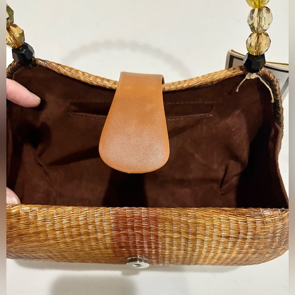 Le Sac Handmade Purse Buri palm tree rattan, straw cane woven style bag, NWT - Picture 6 of 13